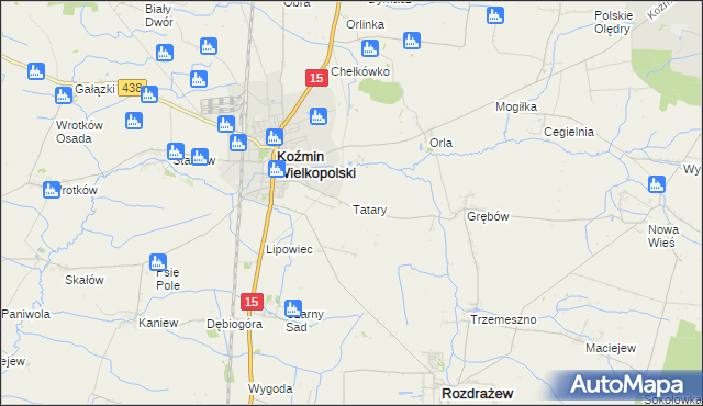 mapa Tatary gmina Koźmin Wielkopolski, Tatary gmina Koźmin Wielkopolski na mapie Targeo