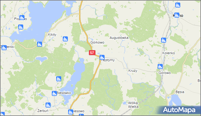 mapa Tejstymy, Tejstymy na mapie Targeo