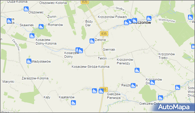 mapa Teklin gmina Krzczonów, Teklin gmina Krzczonów na mapie Targeo