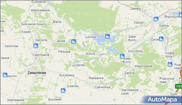 mapa Teklin gmina Żelechlinek, Teklin gmina Żelechlinek na mapie Targeo