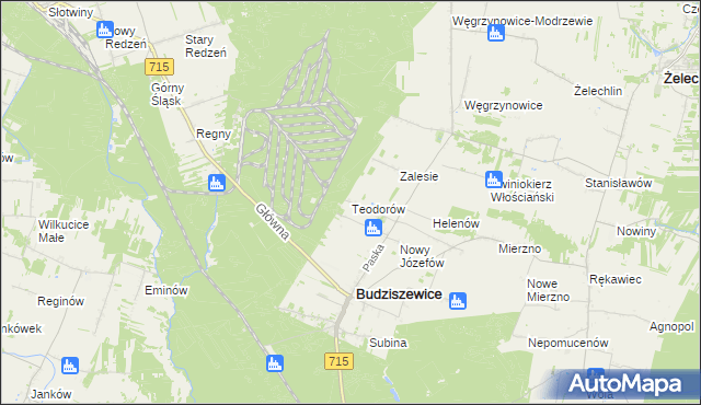 mapa Teodorów gmina Budziszewice, Teodorów gmina Budziszewice na mapie Targeo