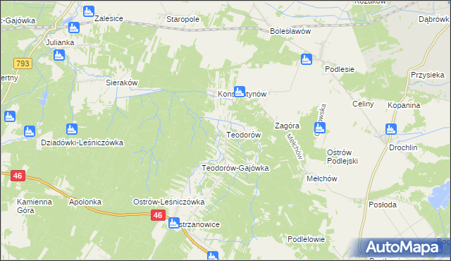 mapa Teodorów gmina Janów, Teodorów gmina Janów na mapie Targeo