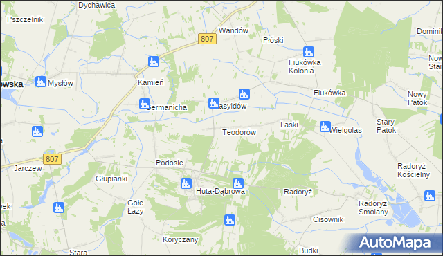 mapa Teodorów gmina Krzywda, Teodorów gmina Krzywda na mapie Targeo