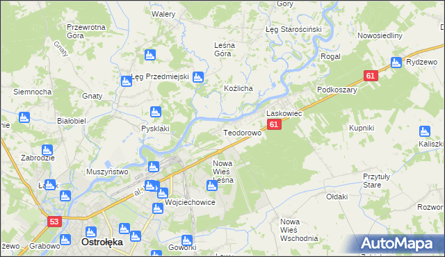 mapa Teodorowo gmina Rzekuń, Teodorowo gmina Rzekuń na mapie Targeo