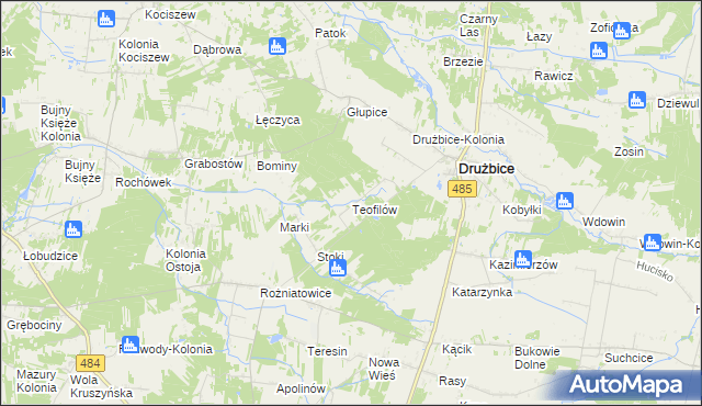 mapa Teofilów gmina Drużbice, Teofilów gmina Drużbice na mapie Targeo