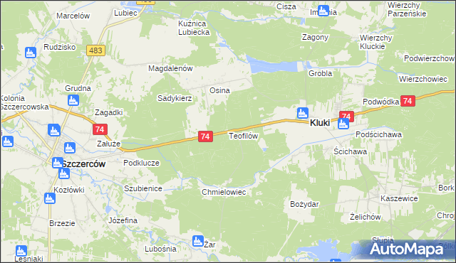 mapa Teofilów gmina Kluki, Teofilów gmina Kluki na mapie Targeo