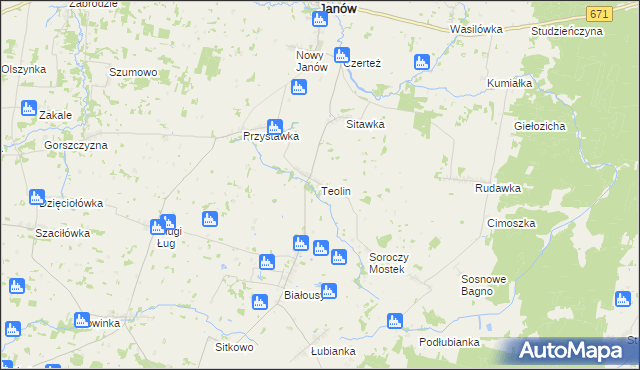 mapa Teolin gmina Janów, Teolin gmina Janów na mapie Targeo