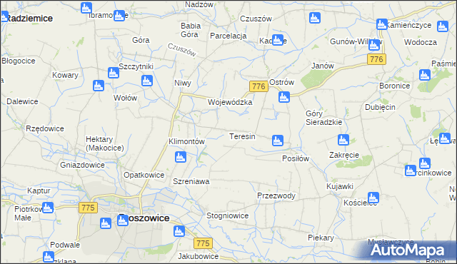 mapa Teresin gmina Proszowice, Teresin gmina Proszowice na mapie Targeo