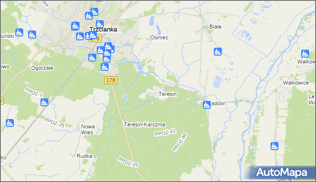 mapa Teresin gmina Trzcianka, Teresin gmina Trzcianka na mapie Targeo