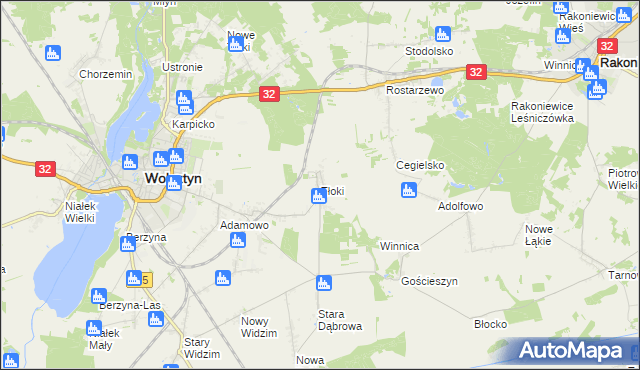 mapa Tłoki gmina Wolsztyn, Tłoki gmina Wolsztyn na mapie Targeo