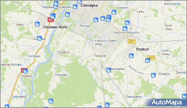 mapa Tobolice gmina Rzekuń, Tobolice gmina Rzekuń na mapie Targeo