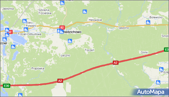 mapa Toczeń gmina Miedzichowo, Toczeń gmina Miedzichowo na mapie Targeo