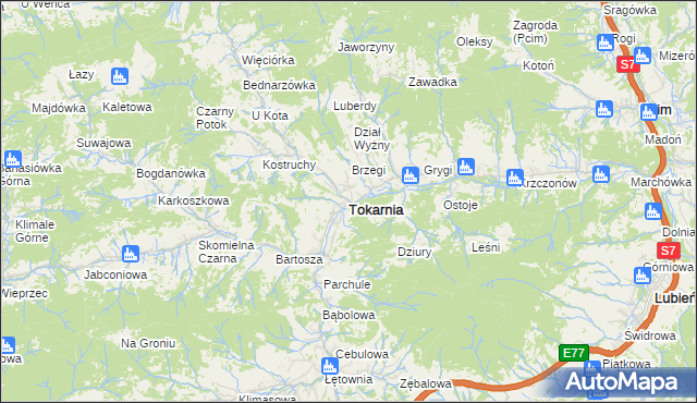 mapa Tokarnia powiat myślenicki, Tokarnia powiat myślenicki na mapie Targeo