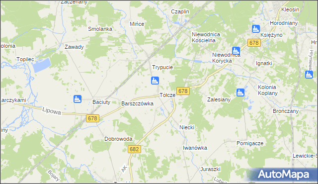 mapa Tołcze gmina Turośń Kościelna, Tołcze gmina Turośń Kościelna na mapie Targeo