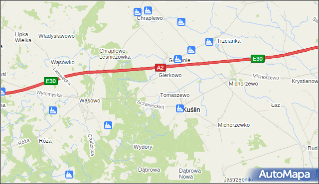 mapa Tomaszewo gmina Kuślin, Tomaszewo gmina Kuślin na mapie Targeo