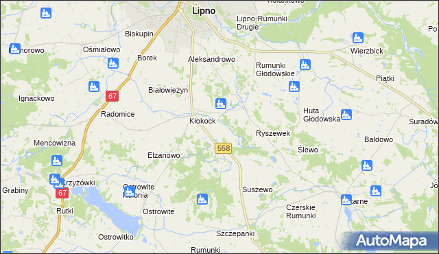 mapa Tomaszewo gmina Lipno, Tomaszewo gmina Lipno na mapie Targeo