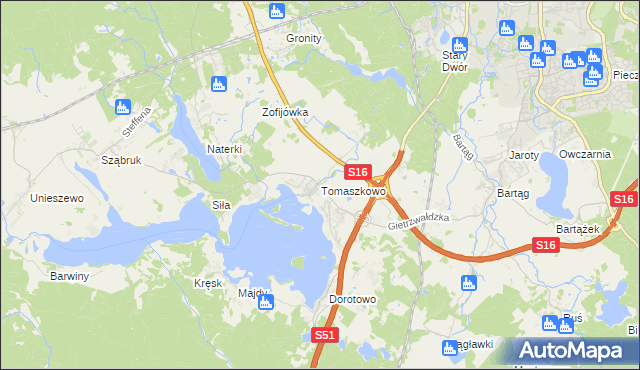 mapa Tomaszkowo, Tomaszkowo na mapie Targeo