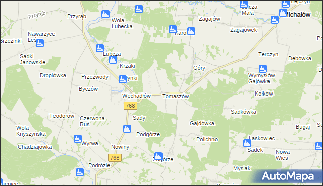 mapa Tomaszów gmina Michałów, Tomaszów gmina Michałów na mapie Targeo