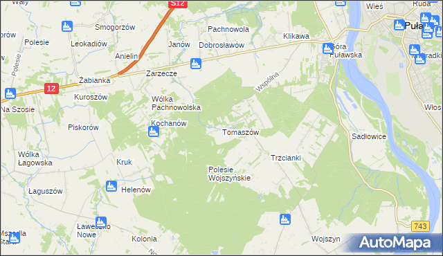mapa Tomaszów gmina Puławy, Tomaszów gmina Puławy na mapie Targeo