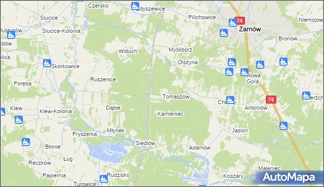 mapa Tomaszów gmina Żarnów, Tomaszów gmina Żarnów na mapie Targeo