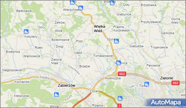 mapa Tomaszowice gmina Wielka Wieś, Tomaszowice gmina Wielka Wieś na mapie Targeo