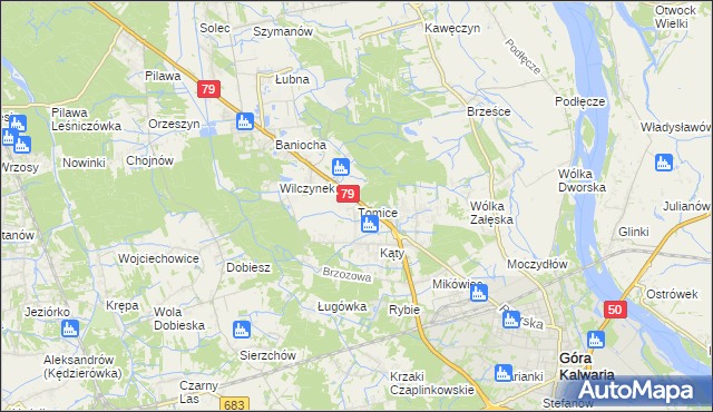 mapa Tomice gmina Góra Kalwaria, Tomice gmina Góra Kalwaria na mapie Targeo