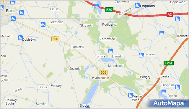 mapa Tomice gmina Stęszew, Tomice gmina Stęszew na mapie Targeo
