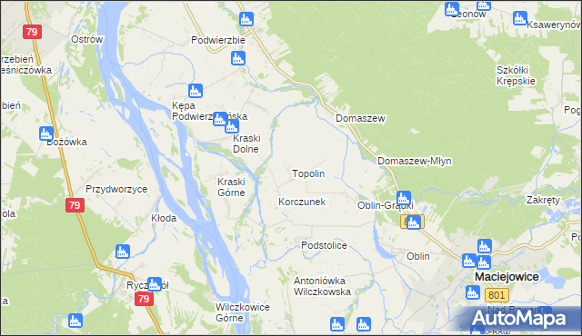 mapa Topolin gmina Maciejowice, Topolin gmina Maciejowice na mapie Targeo