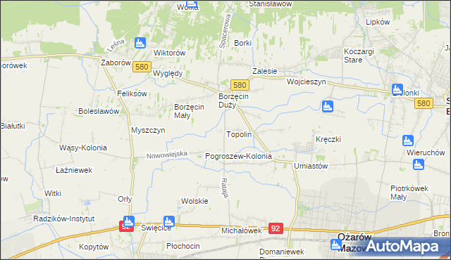 mapa Topolin gmina Stare Babice, Topolin gmina Stare Babice na mapie Targeo