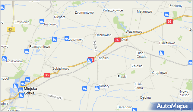 mapa Topólka gmina Miejska Górka, Topólka gmina Miejska Górka na mapie Targeo