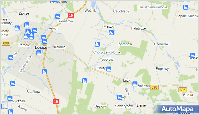 mapa Toporów gmina Łosice, Toporów gmina Łosice na mapie Targeo