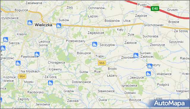 mapa Trąbki gmina Biskupice, Trąbki gmina Biskupice na mapie Targeo