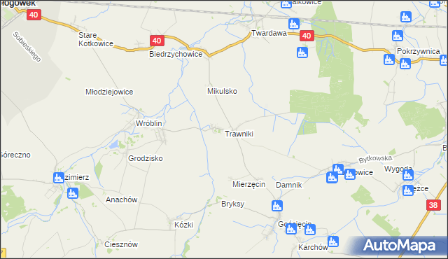 mapa Trawniki gmina Pawłowiczki, Trawniki gmina Pawłowiczki na mapie Targeo