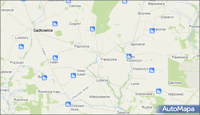 mapa Trębaczew gmina Sadkowice, Trębaczew gmina Sadkowice na mapie Targeo