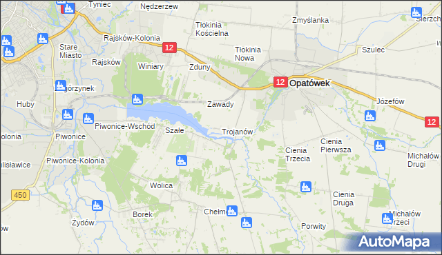 mapa Trojanów gmina Opatówek, Trojanów gmina Opatówek na mapie Targeo