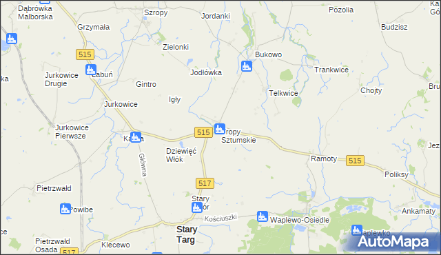 mapa Tropy Sztumskie, Tropy Sztumskie na mapie Targeo