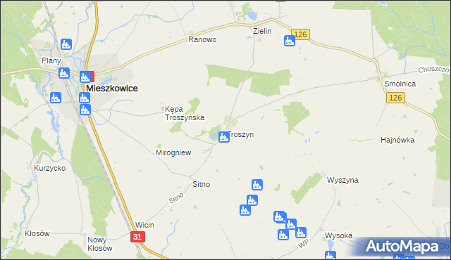 mapa Troszyn gmina Mieszkowice, Troszyn gmina Mieszkowice na mapie Targeo