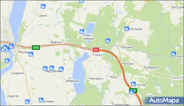 mapa Troszyn gmina Wolin, Troszyn gmina Wolin na mapie Targeo