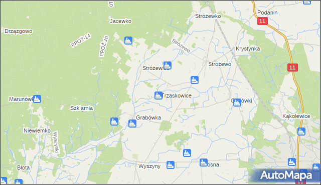 mapa Trzaskowice gmina Chodzież, Trzaskowice gmina Chodzież na mapie Targeo