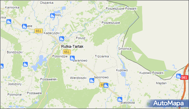 mapa Trzcianka gmina Rutka-Tartak, Trzcianka gmina Rutka-Tartak na mapie Targeo