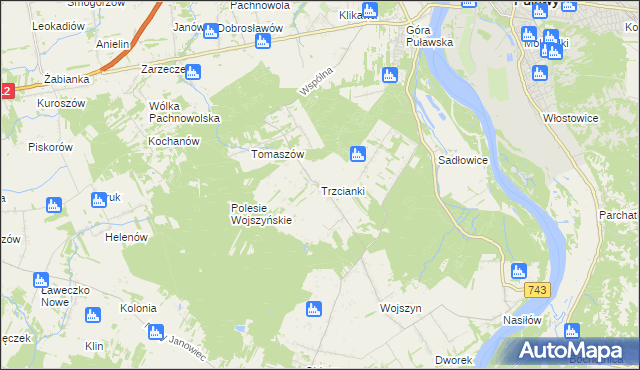 mapa Trzcianki gmina Janowiec, Trzcianki gmina Janowiec na mapie Targeo