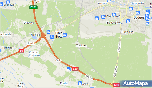 mapa Trzciniec gmina Białe Błota, Trzciniec gmina Białe Błota na mapie Targeo