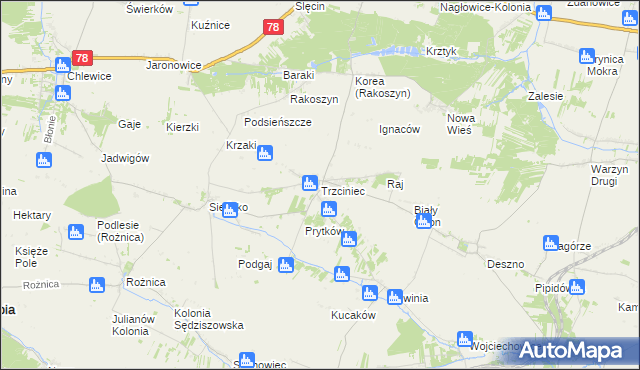 mapa Trzciniec gmina Nagłowice, Trzciniec gmina Nagłowice na mapie Targeo