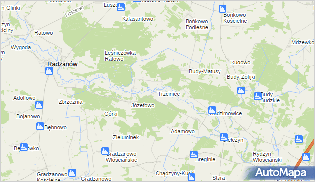 mapa Trzciniec gmina Radzanów, Trzciniec gmina Radzanów na mapie Targeo