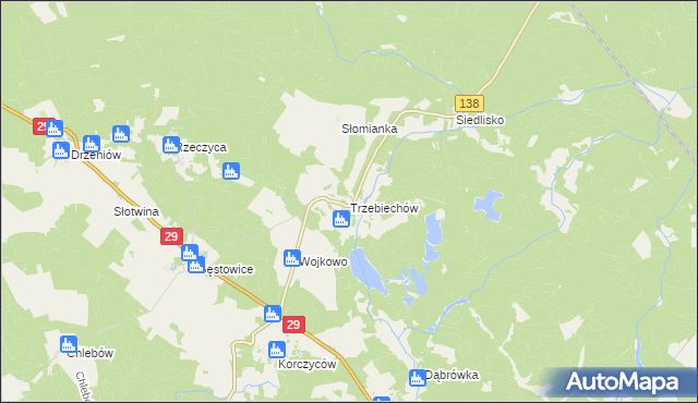 mapa Trzebiechów gmina Maszewo, Trzebiechów gmina Maszewo na mapie Targeo