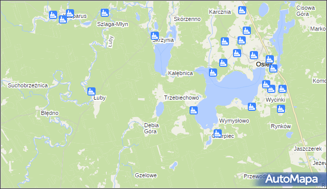 mapa Trzebiechowo gmina Osiek, Trzebiechowo gmina Osiek na mapie Targeo