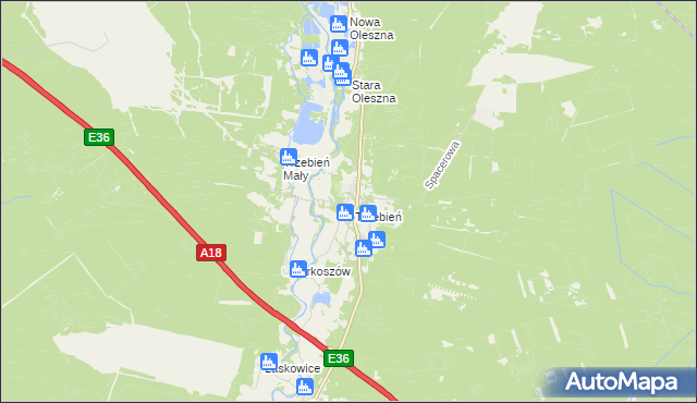 mapa Trzebień gmina Bolesławiec, Trzebień gmina Bolesławiec na mapie Targeo