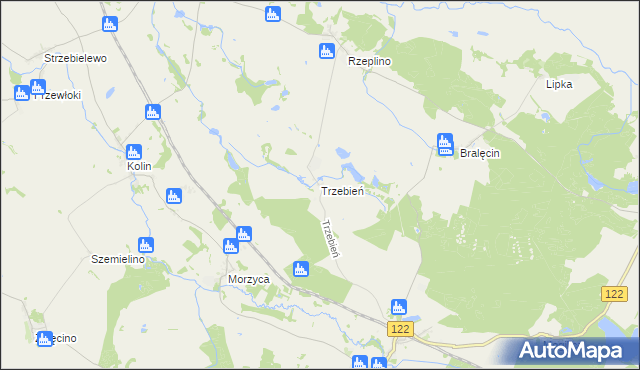 mapa Trzebień gmina Dolice, Trzebień gmina Dolice na mapie Targeo