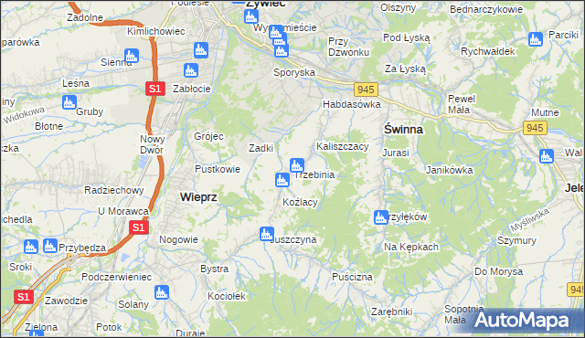 mapa Trzebinia gmina Świnna, Trzebinia gmina Świnna na mapie Targeo