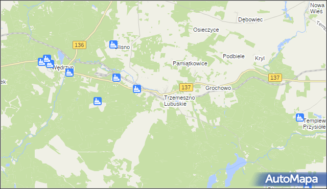 mapa Trzemeszno Lubuskie, Trzemeszno Lubuskie na mapie Targeo